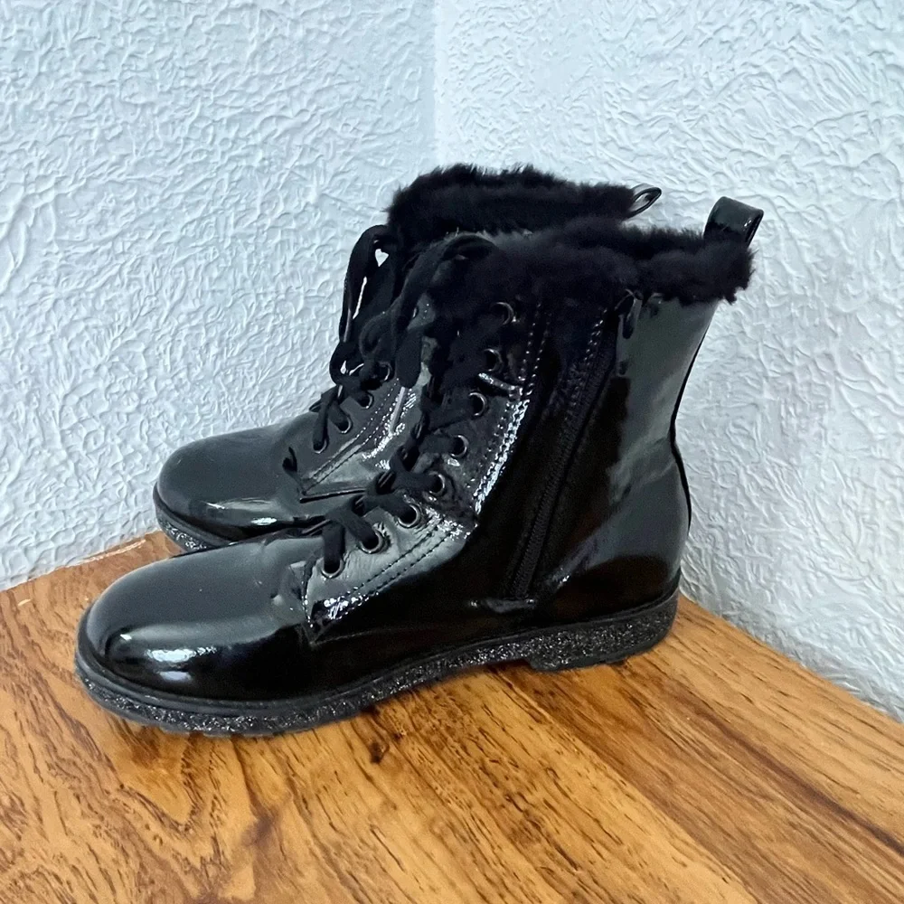 MIA Black Patent Combat Boots with Glitter Sole
